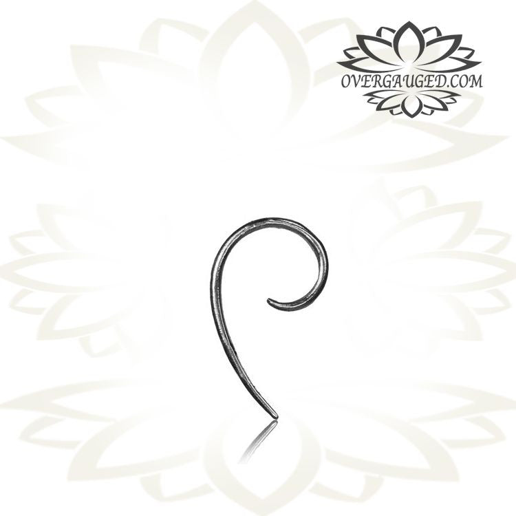 Pair Sterling Silver Earrings, Mini Tribal Sterling Silver Fishhook Spiral Earrings, Plugs Gauges.