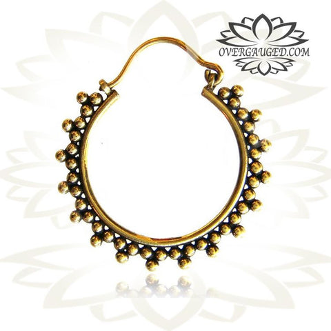 Pair of Brass Earrings Ornate Antiqued Tribal Hoops Long Brass Spirals Talons.