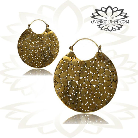 Pair of Brass Earrings Ornate Antiqued Tribal Hoops Long Brass Spirals Talons.