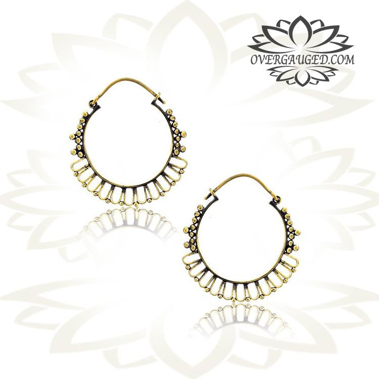 Pair of Ornate Brass Earrings Antiqued Afghan Tribal Hoops Brass Jewelry.