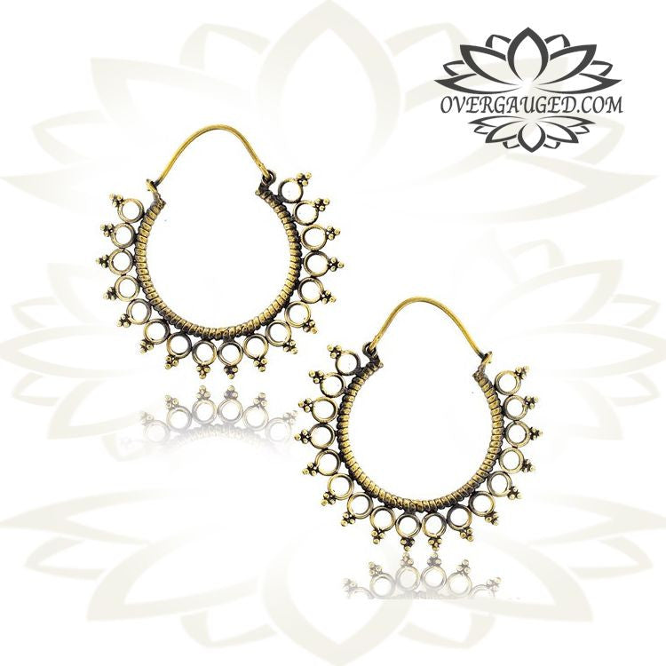 Pair of Tribal Brass Earrings, Brass Hanger Hoops Body Jewelry.