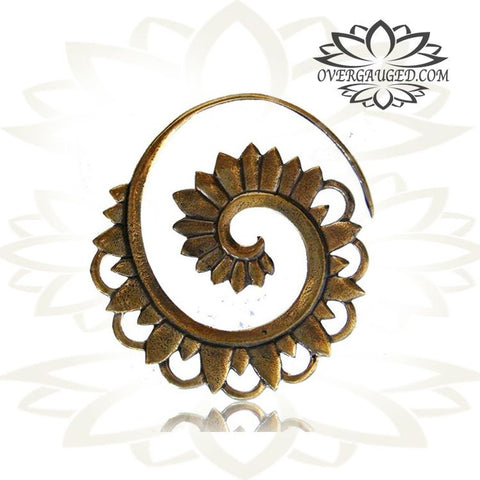 Pair of Brass Earrings Ornate Antiqued Tribal Hoops Long Brass Spirals Talons.