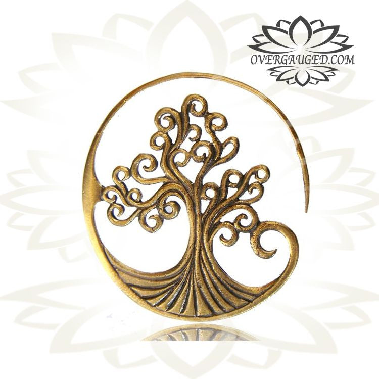 Pair or Ornate Brass Earrings 18g (1mm) Antiqued Polished Tree of Life Spirals.