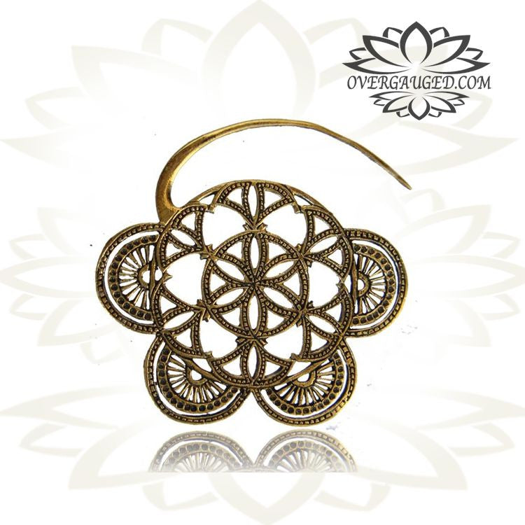 Pair of Ornate Brass Earrings Antiqued Flower of Life Spirals.