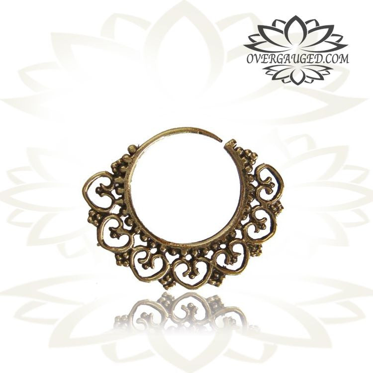 Pair of Small Ornate Antiqued Hill Tribal Brass Hoops, Brass Earrings.