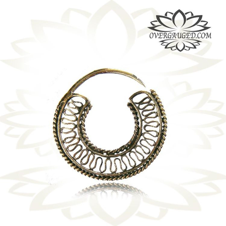 Pair of Ornate Antiqued Bali Hoops Brass Earrings Brass Body Jewelry.