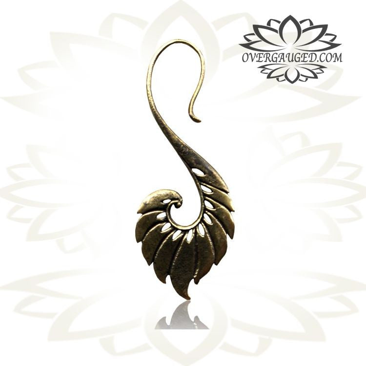 Pair of Long Brass Ornate Antiqued Tribal Earrings Spirals Talons.