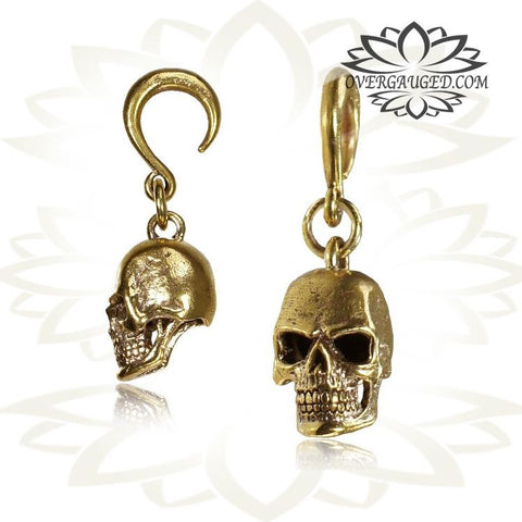 6g (4mm) Piercing Brass Bear Skull Earrings Tribal Animal Skulls Earrings, Brass Body Jewelry.