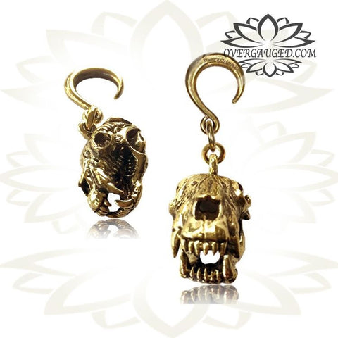 CBR Pair of Skull Brass Earrings with 316L Steel CBR, Brass Earrings, Nipple Rings, Earrings, Helix Brass Body Jewelry.