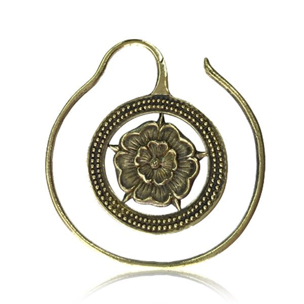 Pair 14g (1.6mm) Tribal Brass Flower Earrings Antiqued Brass Hoops Earrings, Brass Body Jewelry.