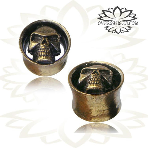 Pair Antiqued Afghan Brass Plugs, Tribal Ornate Brass Gauges, Double Flared Tribal Gauges, Brass Body Jewelry.