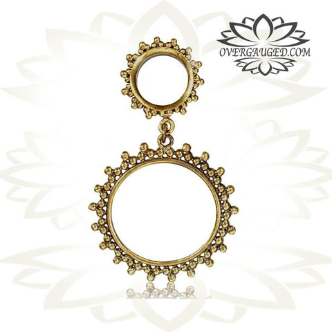 Pair Antiqued Afghan Brass Plugs, Tribal Ornate Brass Gauges, Double Flared Tribal Gauges, Brass Body Jewelry.