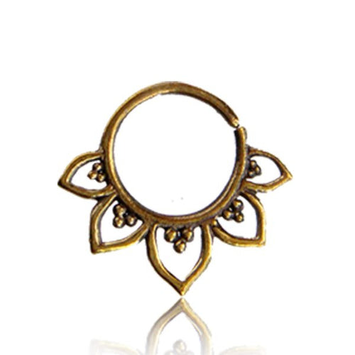 Single Brass Septum Ring Lotus Flower,  Tribal Brass Septum Ring, Tribal Body Jewelry, Ring Diameter 9mm.