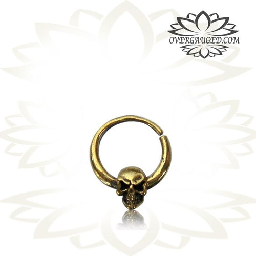Single Brass Skull Septum Ring in 16g, Antiqued Tribal Skull Brass Septum, Brass Septum Ring, Brass Nose Piercing, Small Ring Diameter 8mm.