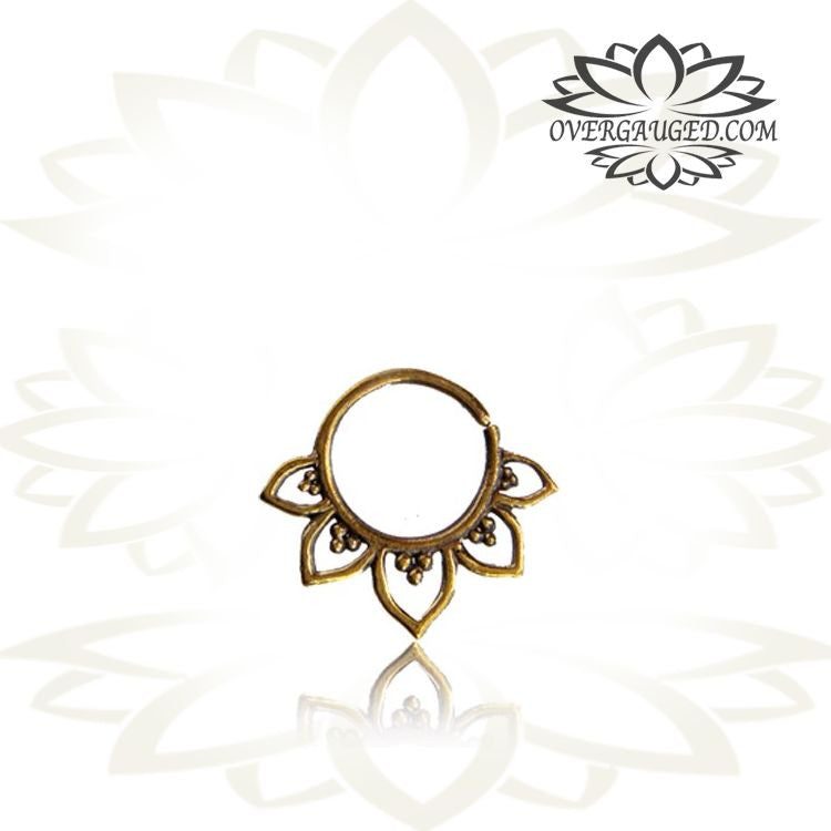 Single Brass Tragus Earring, Tragus in 18g TINY Ring (6mm), Tribal Lotus Flower Bulb Earring, Tribal Septum Ring Piercing.
