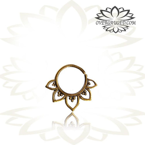Single Brass Tragus Earring, Tragus in 18g TINY Ring (6mm), Tribal Lotus Flower Bulb Earring, Tribal Septum Ring Piercing.
