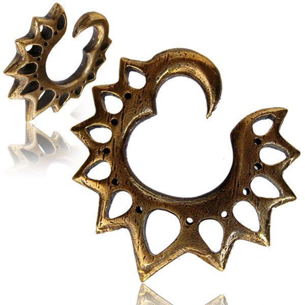 Lotus Brass Ear Weights in 4g (5.5mm) Lotus Flower Bulb Tribal Brass Earrings.