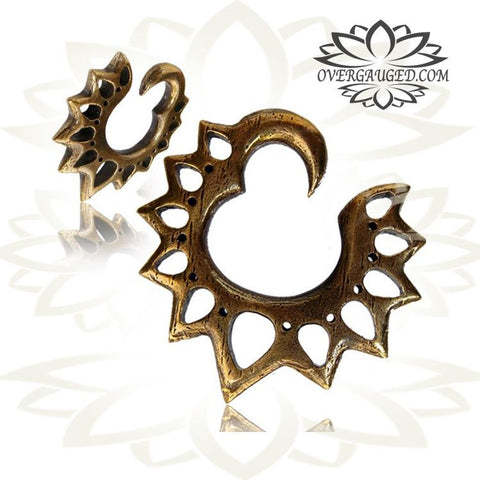 Brass Ear Weights 0g (8mm) Brass Earrings, Tribal Brass Jewelry, Dragon Earrings.