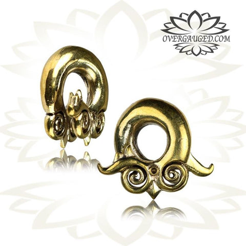 Brass Ear Weights 0g (8mm) Brass Earrings, Tribal Brass Jewelry, Dragon Earrings.