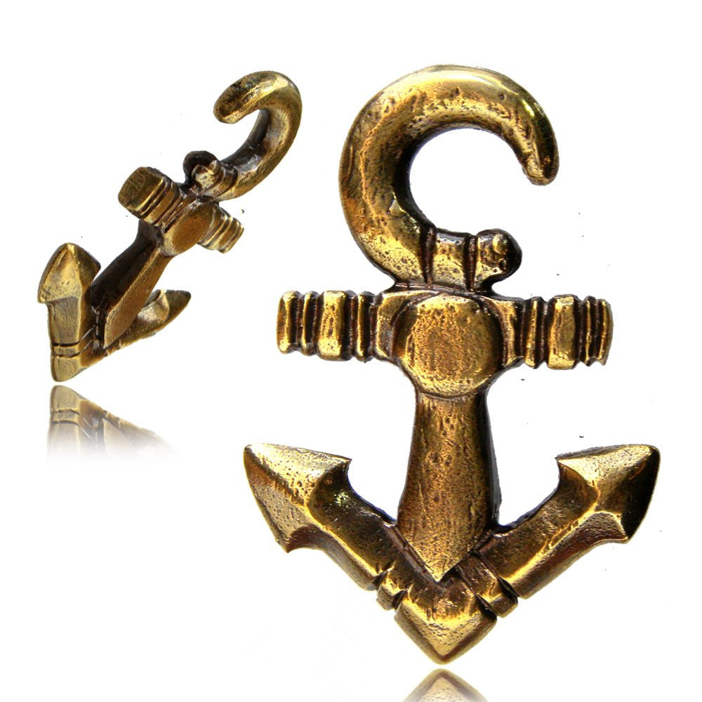 Anchor Brass Ear Weights in 4g (5.5mm) Brass Earrings, Brass Body Jewelry.