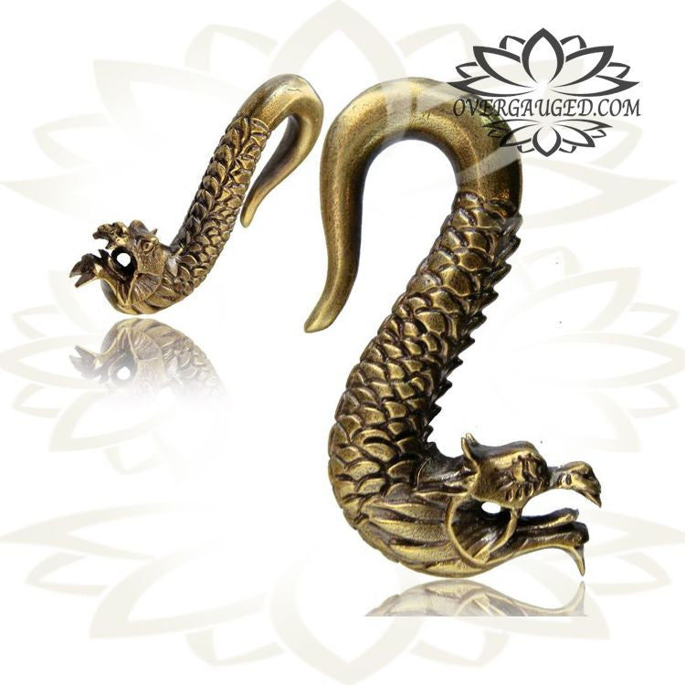 Brass Ear Weights 0g (8mm) Brass Earrings, Tribal Brass Jewelry, Dragon Earrings.