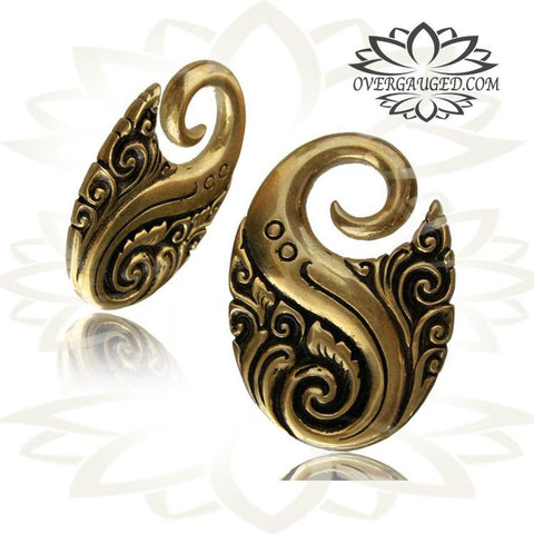 Brass Ear Weights 0g (8mm) Brass Earrings, Tribal Brass Jewelry, Dragon Earrings.