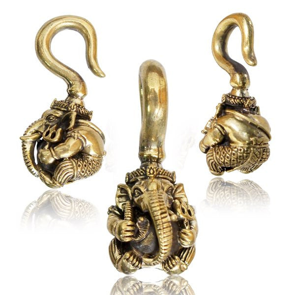 Ganesha Brass Ear Weights in 4g (5mm) Tribal Hindu God Ganesha Brass Earrings, Brass Body Jewelry.