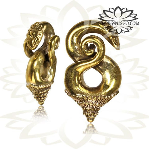 Brass Ear Weights 0g (8mm) Brass Earrings, Tribal Brass Jewelry, Dragon Earrings.