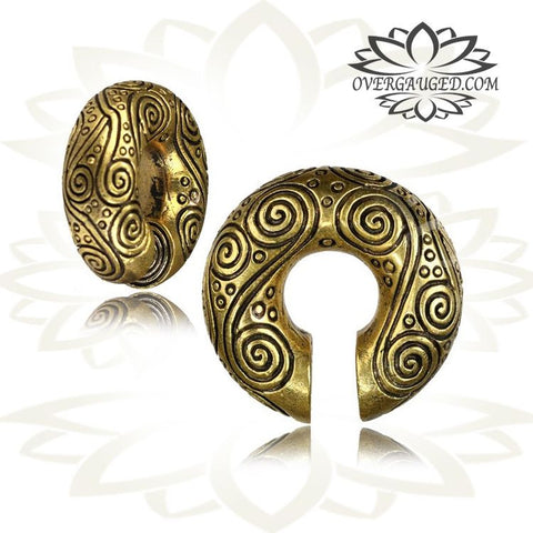 Brass Ear Weights 0g (8mm) Brass Earrings, Tribal Brass Jewelry, Dragon Earrings.