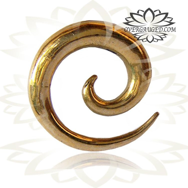 Tribal Brass Earrings High Polished Tribal Spirals, Brass Body Jewelry Small Diameter.