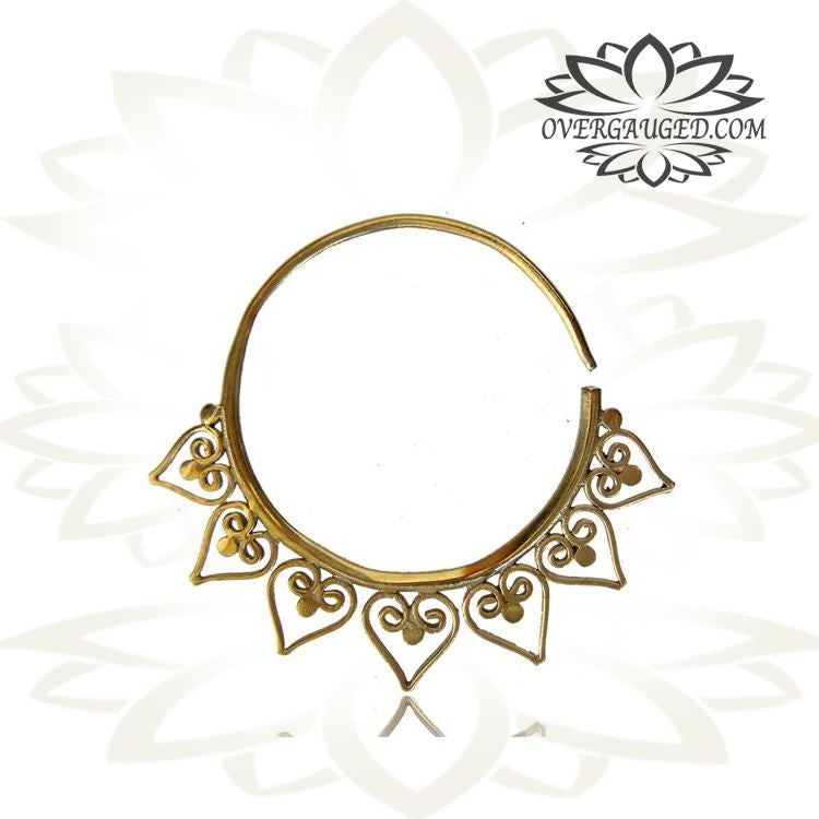 Pair of Ornate Brass Earrings 18g (1.0mm)  Antiqued Tribal Hoops.