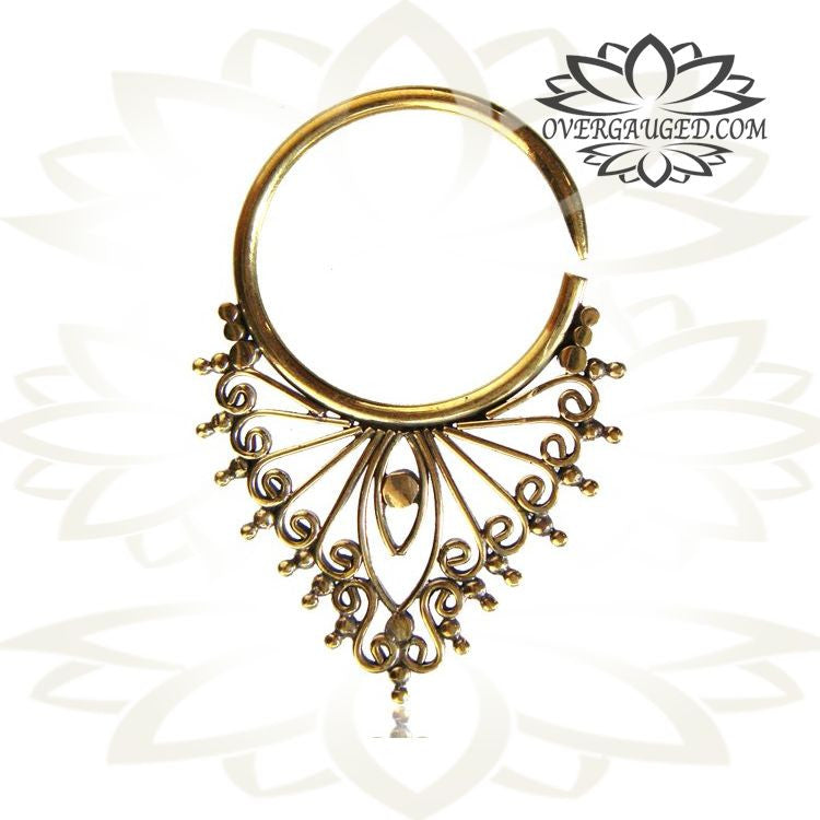 Pair 12g (2mm) Ornate Brass Earrings Antiqued Tribal Hoops Brass Earrings, Brass Body Jewelry.