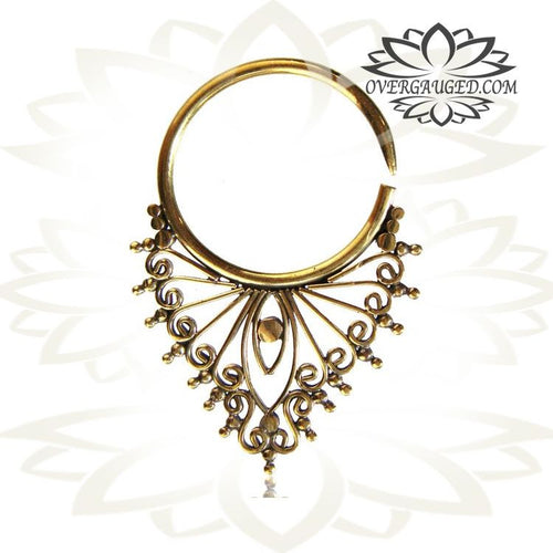 Pair 12g (2mm) Ornate Brass Earrings Antiqued Tribal Hoops Brass Earrings, Brass Body Jewelry.