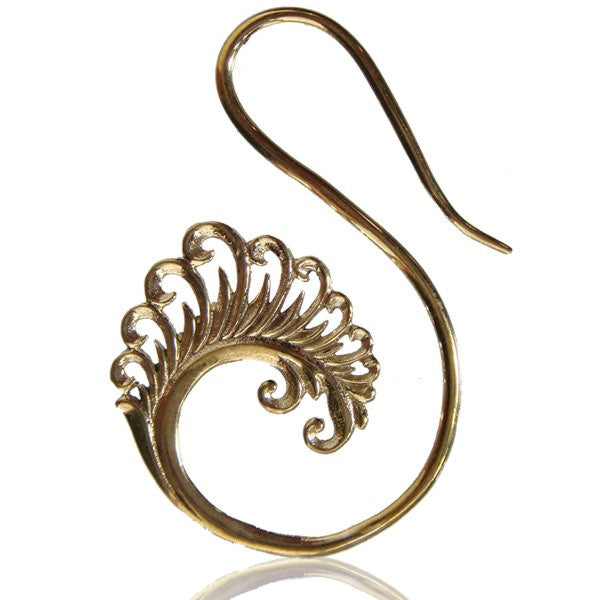 Pair of 12g (2mm) Tribal Brass Earrings Ornate Antiqued Brass Spirals, Tribal Body Jewelry.