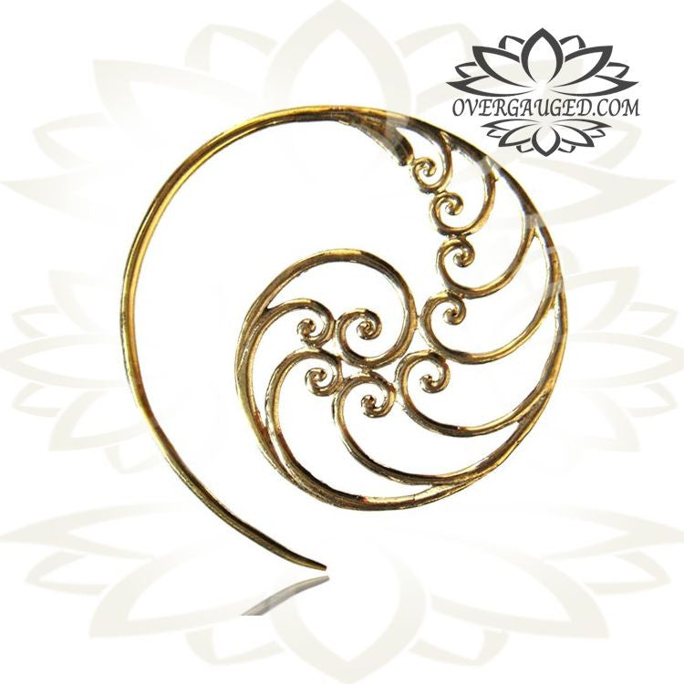 Pair of Ornate Antiqued Tribal Hoops Brass Spiral Earrings Brass Spirals Body Jewelry.