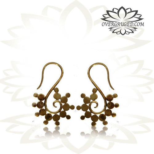Pair 14g 1.6mm Ornate Brass Earrings, Antiqued Brass Earrings in Afghan Style, Brass Body Jewelry.