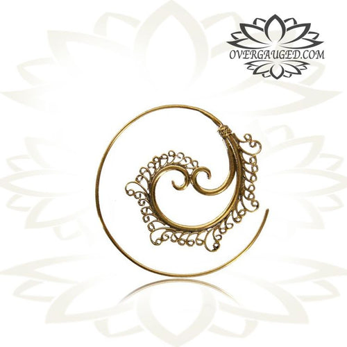 Pair of Brass Earrings Ornate 18g (1mm) Antiqued Tribal Hoops Brass Spiral Earrings.