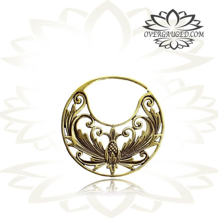 Pair 14g (1.6mm) Pair of Brass Earrings Ornate Tribal Brass Flower Hoops, Hanger Hoops.