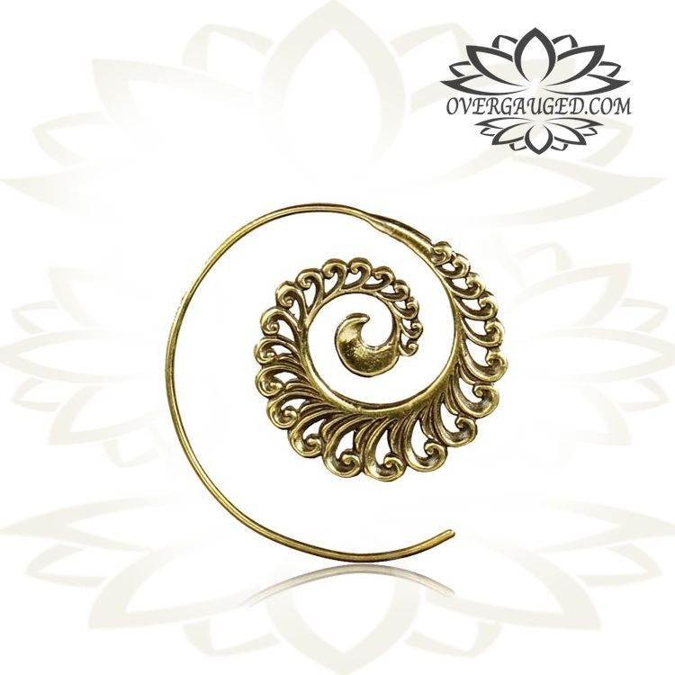 Pair of Ornate Brass Earrings Antiqued Tribal Brass Spirals Body Jewelry.