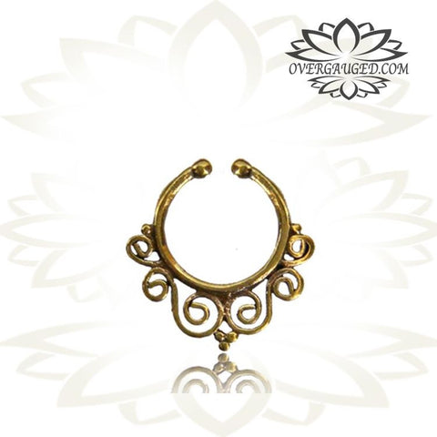 Single Brass Fake Septum Ring Antiqued Five Rose Fake Nose Piercing, Ring 9mm.