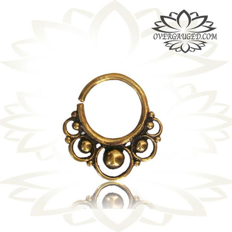 Single Ornate 16g Thai Hill Tribe Septum Ring, Antiqued Hill Tribe Jewelry, Brass Body Jewelry, Tribal Brass Jewelry, Nose Piercing, Small Ring 9mm, Body Jewelry.