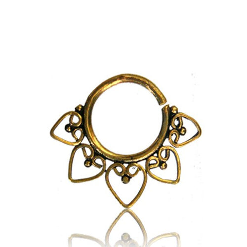 Single Ornate Brass Septum Ring, Indian Inspired Brass Septum Ring, Tribal Body Jewelry, Tribal Brass Jewelry, Ring Diameter 9mm.