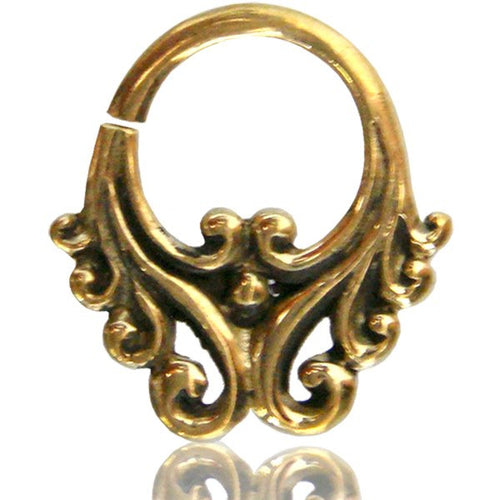 Single Ornate Brass Septum Ring, Lotus Flower inspired Septum Ring, Ring Diameter 9mm.