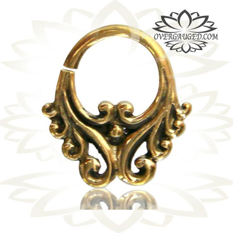 Single Ornate 16g Thai Hill Tribe Septum Ring, Antiqued Hill Tribe Jewelry, Brass Body Jewelry, Tribal Brass Jewelry, Nose Piercing, Small Ring 9mm, Body Jewelry.