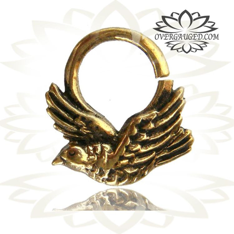 Single Brass Septum Ring in 14g, Flying Swallow Septum Ring, Brass Jewelry, Tribal Brass Jewelry, Body Jewelry,   Ring 9mm.