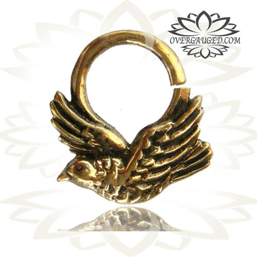 Single Brass Septum Ring in 14g, Flying Swallow Septum Ring, Brass Jewelry, Tribal Brass Jewelry, Body Jewelry,   Ring 9mm.