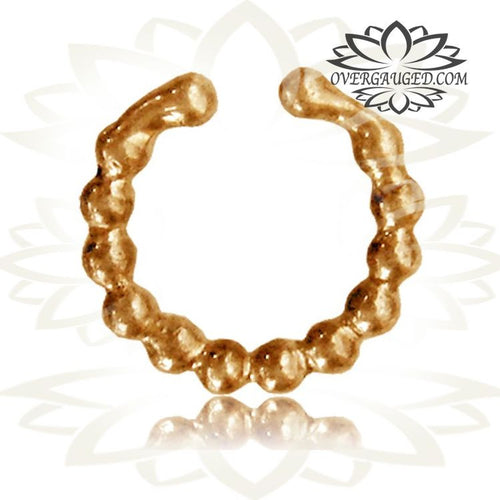 Single Ornate Fake Brass Septum Ring, Antiqued Tribal Brass Septum Ring, Non Piercing, Ex-Small Ring 8.5mm.