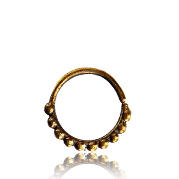 Single Ornate Brass Septum Ring, Tribal Brass Septum Ring, Brass Body Jewelry, Ex-Small Ring Diameter 9mm.