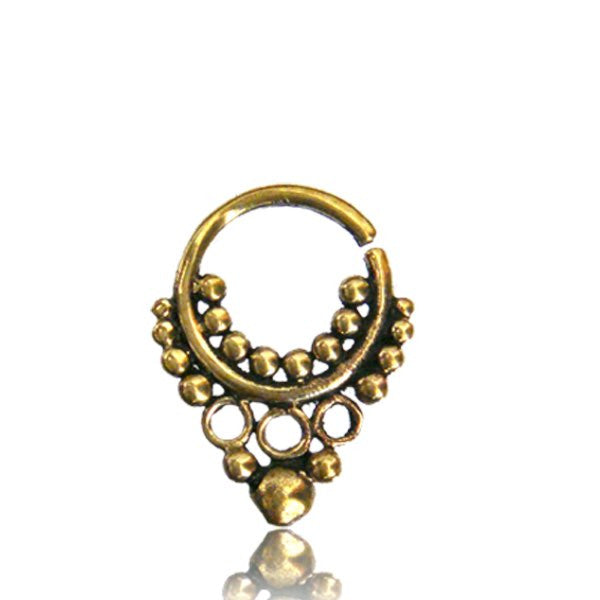 Ornate Tribal Brass Septum Ring, Afghan Tribal Brass Septum, Brass Nose Piercing, Brass Body Jewelry, Ring Diameter 8mm.
