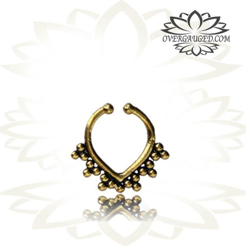 Single Silver Lotus Septum Ring (Fake Style) Antiqued Cheater Tribal Silver Lotus Septum Ring, Tribal Body Jewelry.